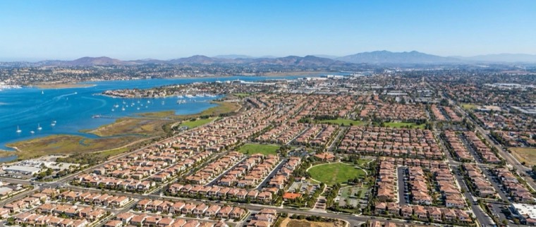 Aerial view of Chula Vista neighborhoods along the bay