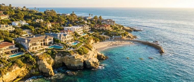 Aerial view of La Jolla's coves, beaches, and clifftop estates