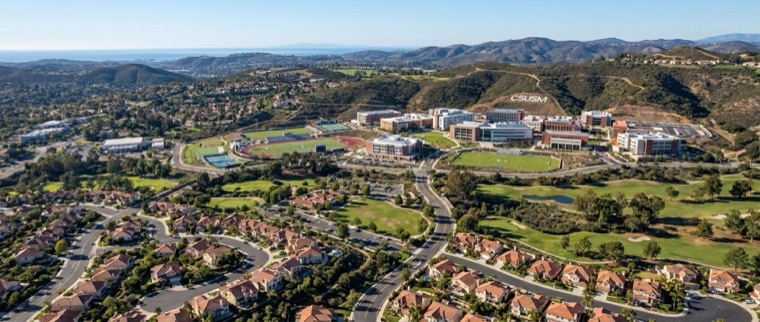 Aerial view of San Marcos with Cal State San Marcos on the hillside